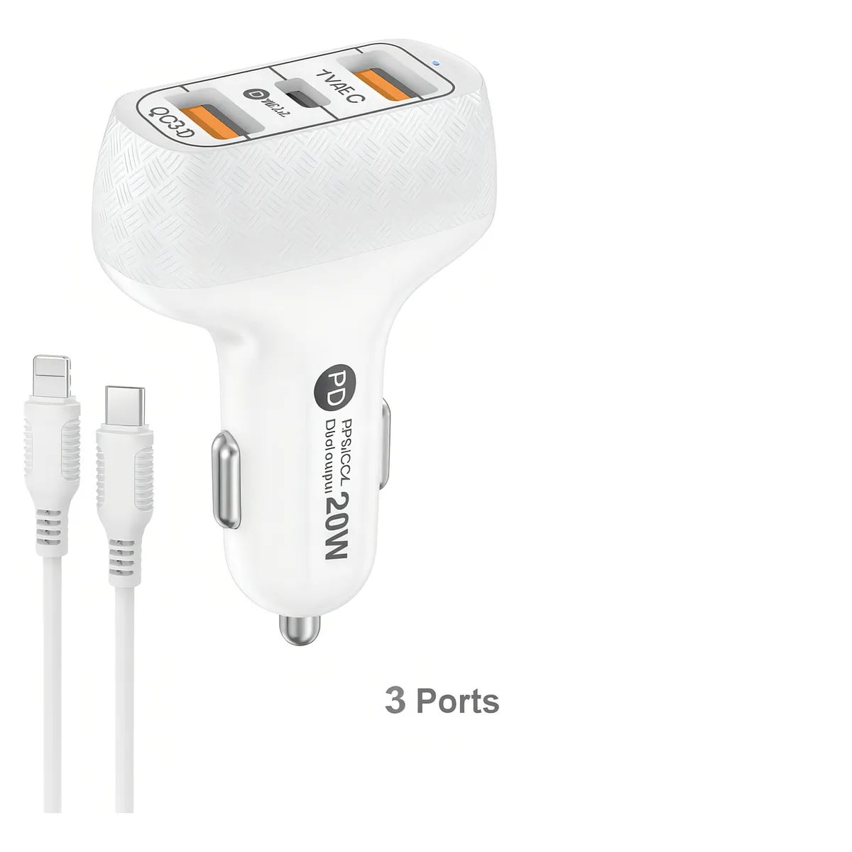 Genérico - Cargador De Auto Para Iphone Con Cable 20w Alta Velocidad Carga Rápida 3 Puertos 2 Tipo Usb Y 1 Tipo C Cable Incluido