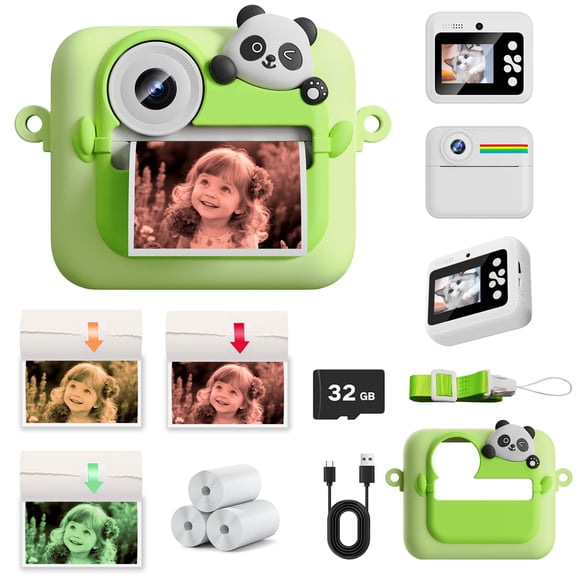 Cámara infantil de impresión instantánea GUEDIEO con impresión en color de 32 GB, blanca