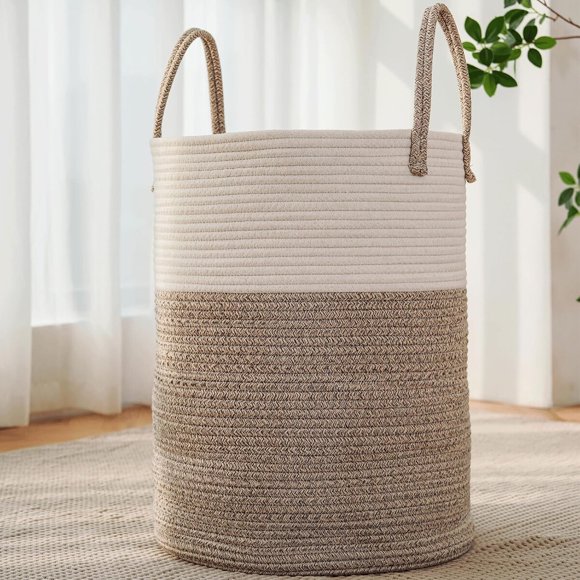JMvicyroam Canasto de ropa de cuerda de algodón de 60 L, marrón