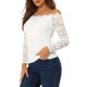 thumbnail image 4 of INSPIRE CHIC Blusa de Encaje Floral para Mujer con Hombros Descubiertos y Mangas Largas Transparentes S Blanco, 4 of 6