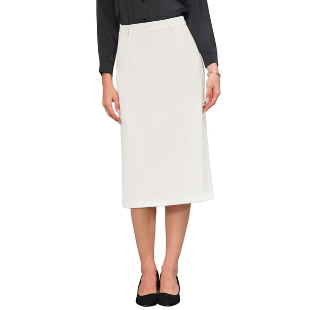INSPIRE CHIC Falda Lápiz Estilosa para Mujer con Cintura Alta y Abertura Trasera para Trabajo y Uso Casual XL Blanco Crema