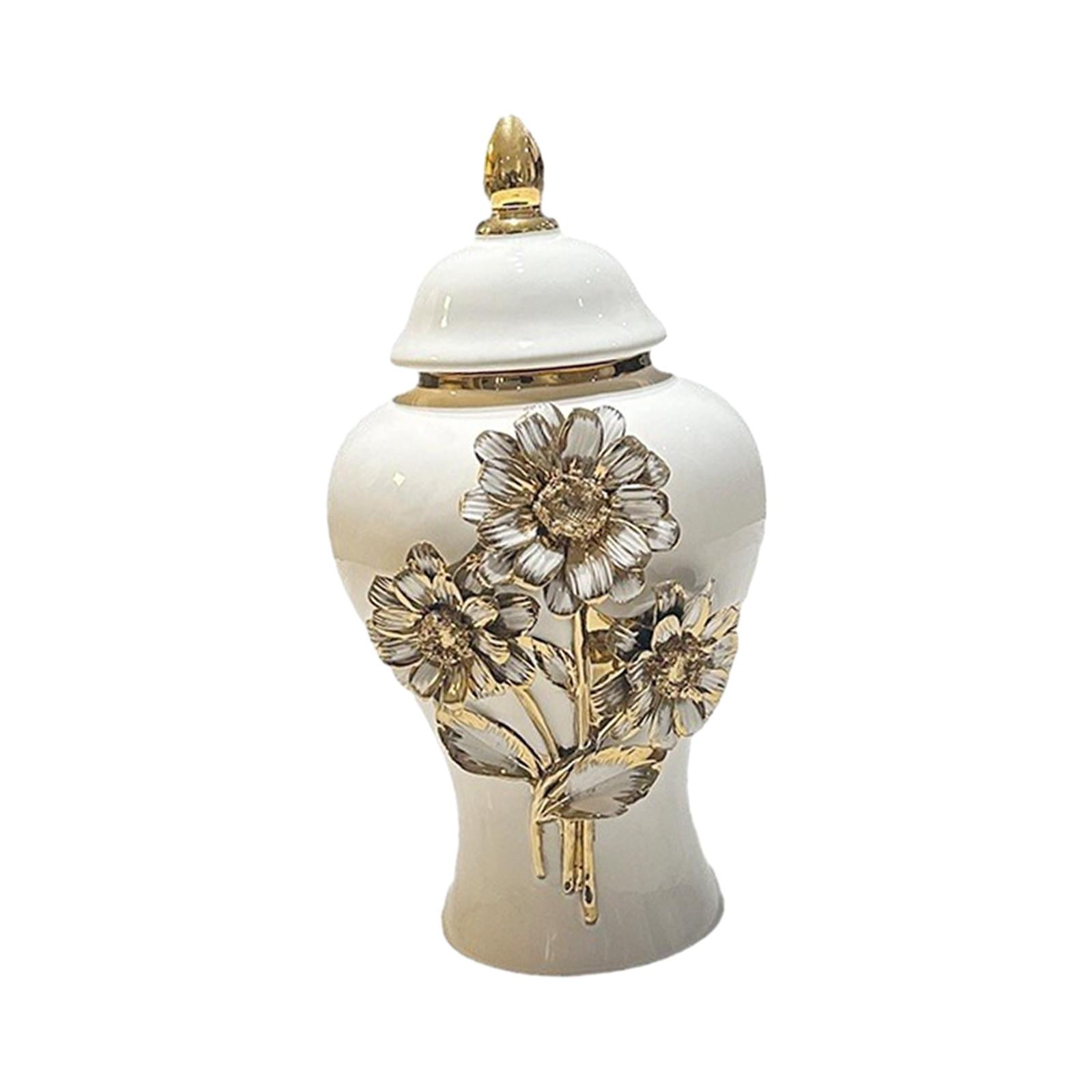 Bothyi - Jarrón De Porcelana, Tarro De Jengibre Con Flores Talladas De 7,5x12,4 Pulgadas Para Escritorio De Fiesta
