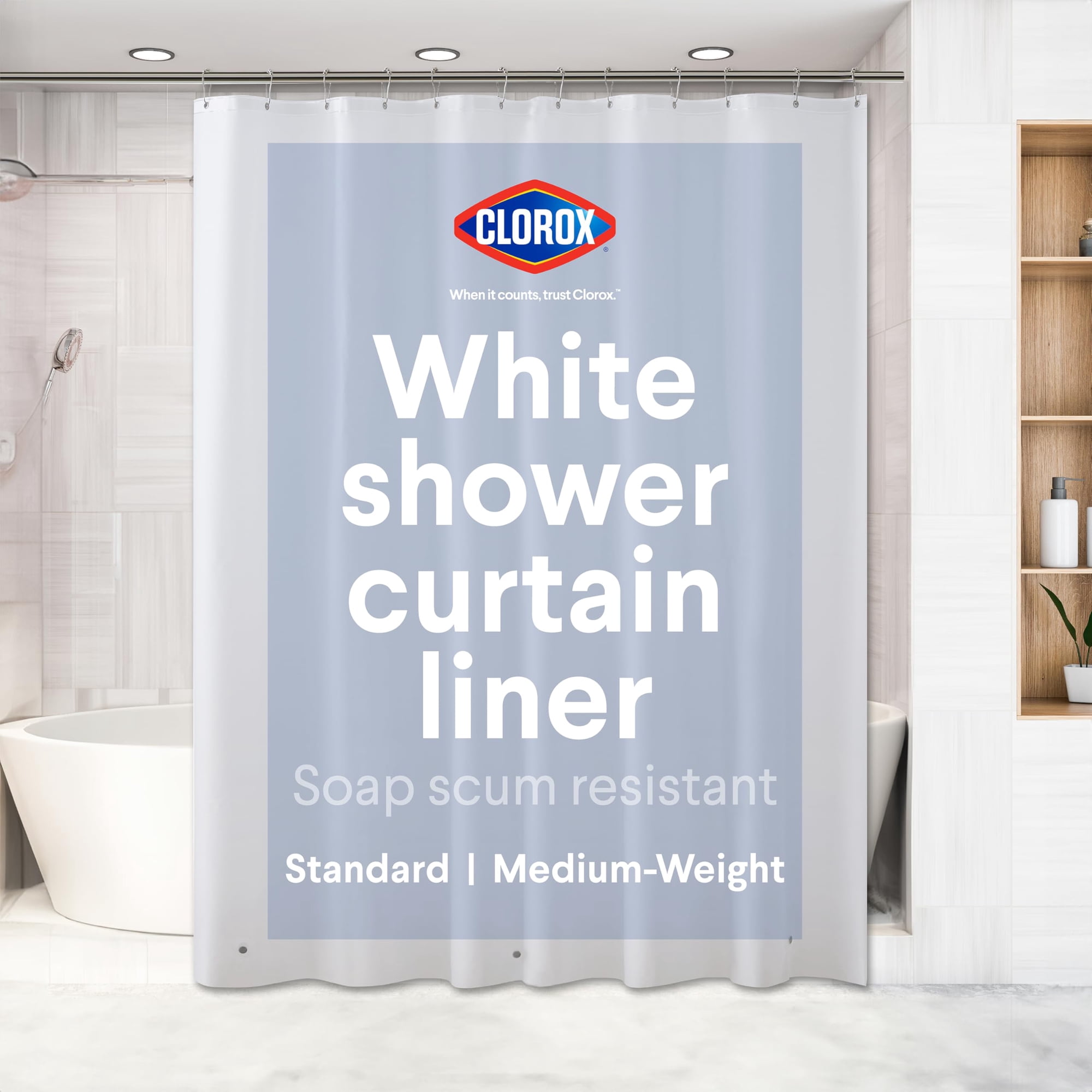 Forro De Cortina De Ducha Clorox Premium, Impermeable, 6 G, Peva