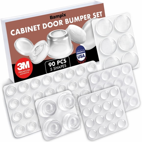 Topes para puertas de armario Bampix 90 piezas autoadhesivos transparentes