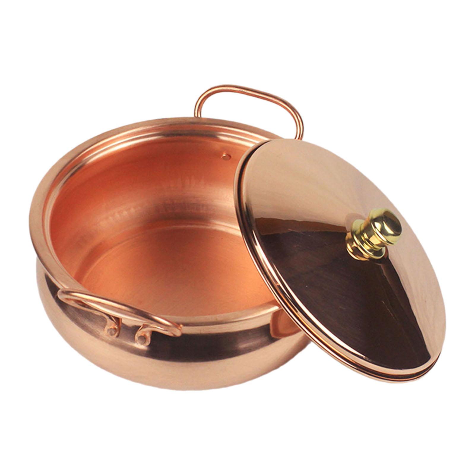 Bothyi - Olla De Cobre Puro, Olla Binaural Con Tapa, Sartén Para Guisar, Utensilios De Cocina De Cobre De 26Cm