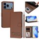 thumbnail image 1 of Funda de Cuero Tipo Billetera para Apple iPhone 17 Pro Max de 6.9", con Tarjetero, Correa para Muñeca, Soporte a Prueba de Golpes con Relieve de Patrón Feliz, Funda para Teléfono, Marrón, para, 1 of 8