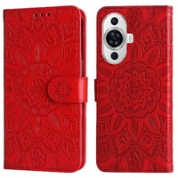 Funda Tipo Cartera Foxdock Para Huawei Nova 11 , Diseño Girasol En Relieve, Cuero Pu, Cierre Magnético, Soporte Y Tarjetero
