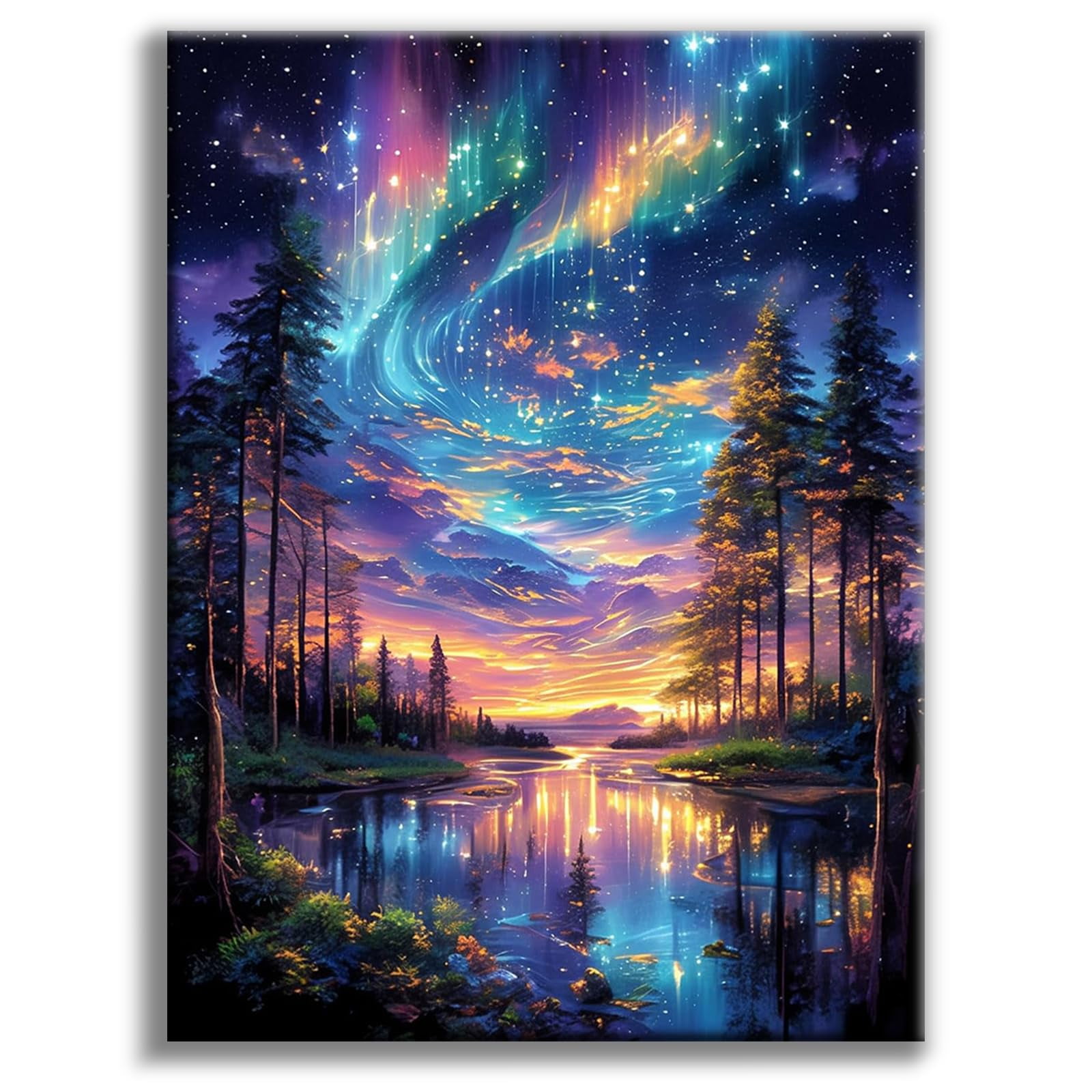 Kit De Arte Con Diamantes Offito Starry Sky Aurora Lake Para Adultos