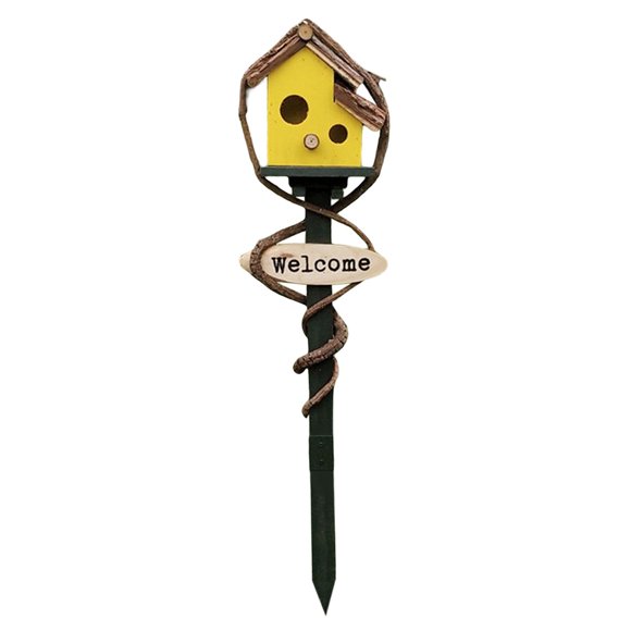 Bird House Stakes Pintado A Mano Estilo Farmhouse Resistente A La Intemperie Para Yard Patio Amarillo