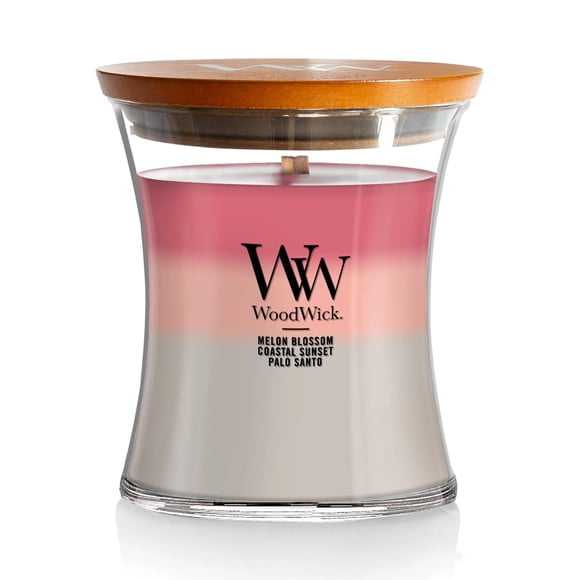Candle WoodWick, tamaño mediano, diseño de trilogía con forma de reloj de arena