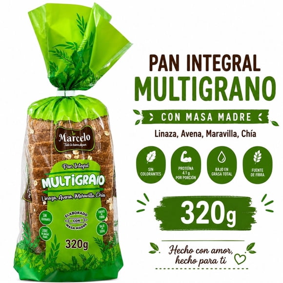Pan De Molde Integral Con Masa Madre Multigranos 320g