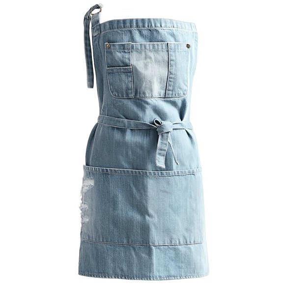 Delantal Jowcud Denim de 5 Bolsillos Ajustable Tipo Babero de Mezclilla
