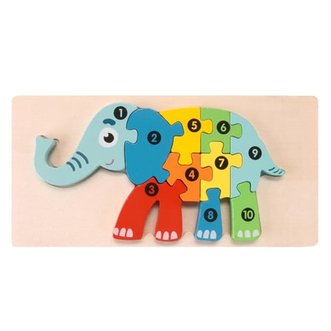 Bothyi - Rompecabezas De Números De Animales De Madera Rompecabezas De Madera Juguete De Animales Para Niños En Edad Preescolar Elefante