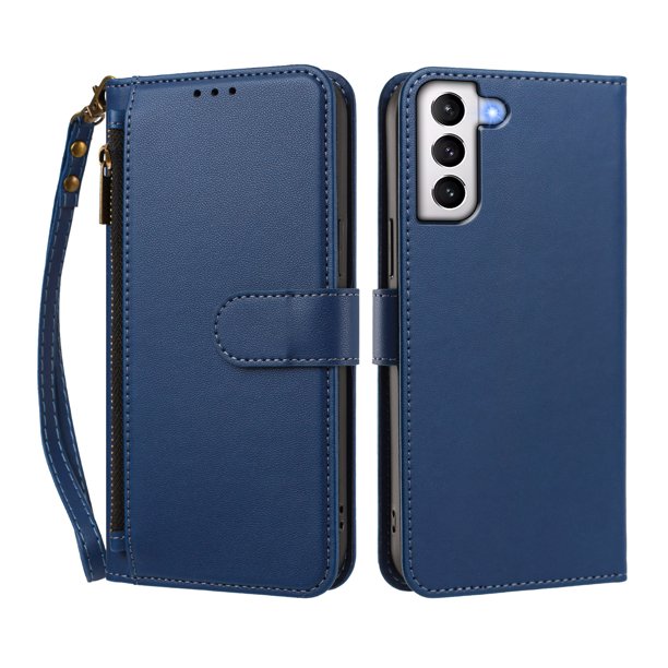 Funda Tipo Billetera para samsung galaxy S21 con Soporte y Bolsillo con Cierre Azul profundo