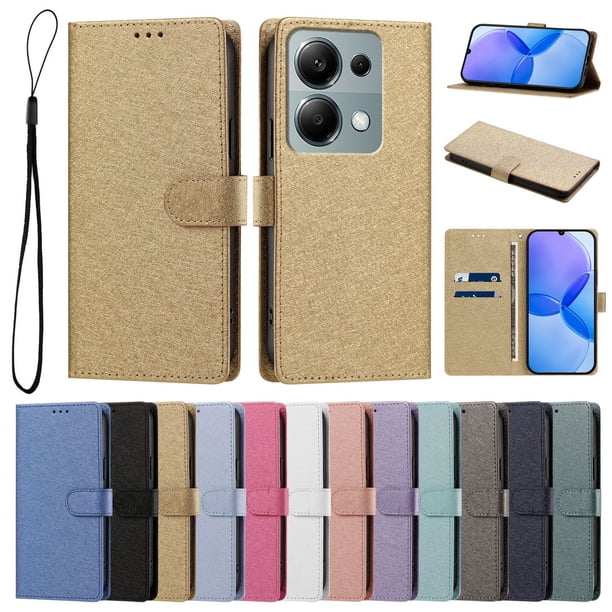 Cartera para Xiaomi Poco M6 Pro 4G con Soporte y Correa, Dorado