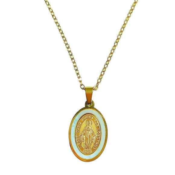 Colgante Medalla Virgen María Nácar Chapada En Oro 18k Amor
