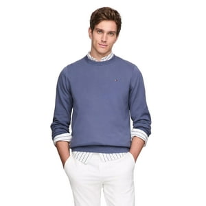 Jersey Tommy Hilfiger Liso Con Cuello Redondo Para Hombre Bankblue