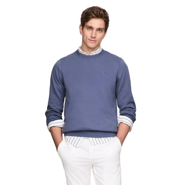 Jersey Tommy Hilfiger liso con cuello redondo para hombre BankBlue, talla L