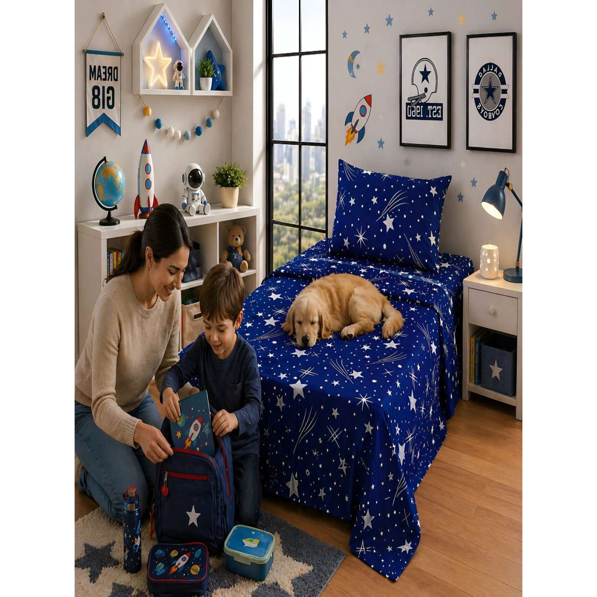 Todo Para El Hogar - Juego De Sábanas Microfibra 1 Plaza Diseño De Estrellas
