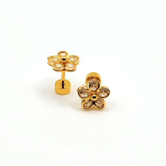 Aros de Flor de 8 mm con Circones de Plata 925 enchapados en Oro 18k