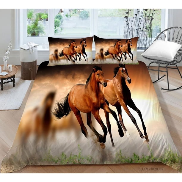 Running Horse Print Quilt Duvet Cover Set Soft Pillowcase Super 3-Piece Bedding Set