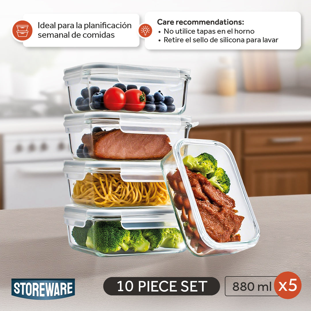 Set 5 Contenedores Vidrio Mealprep 880 Ml Storeware 1 Un