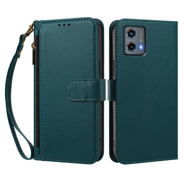 Funda Tipo Billetera para Motorola Moto G 5G 2023 con Soporte y Bolsillo con Cierre Verde