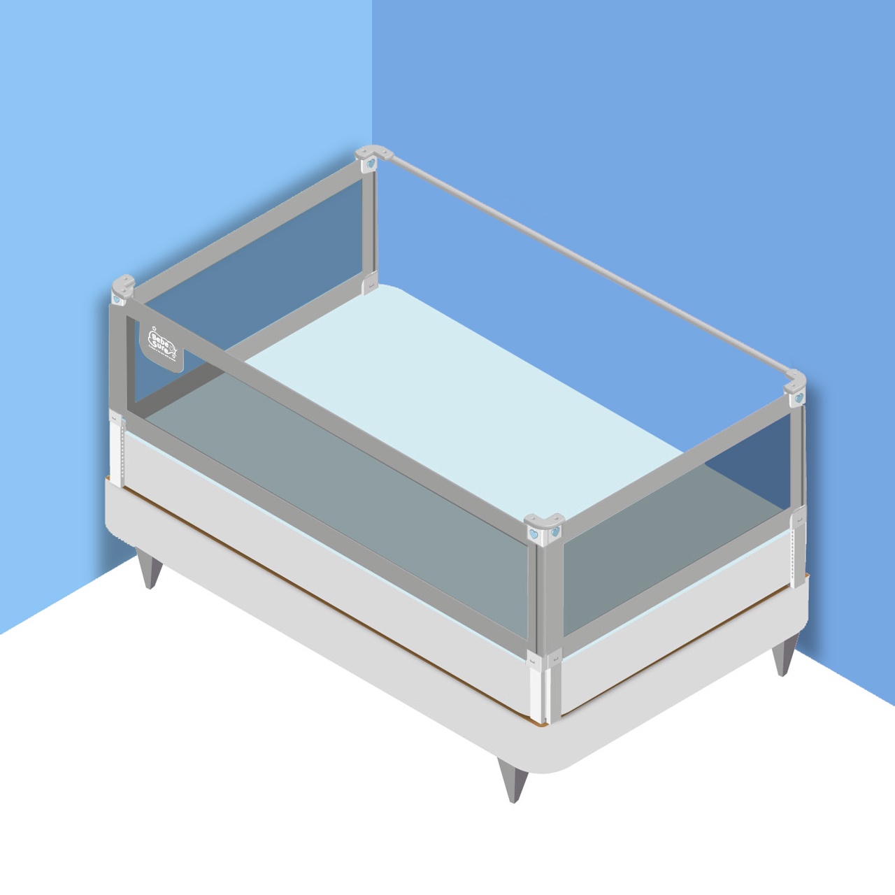 Bebe Sure - 3 Barandas Para Cama Full 137X190X137 Cm + Soporte Lateral 190 Cm Altura Colchón Hasta 38 Cm