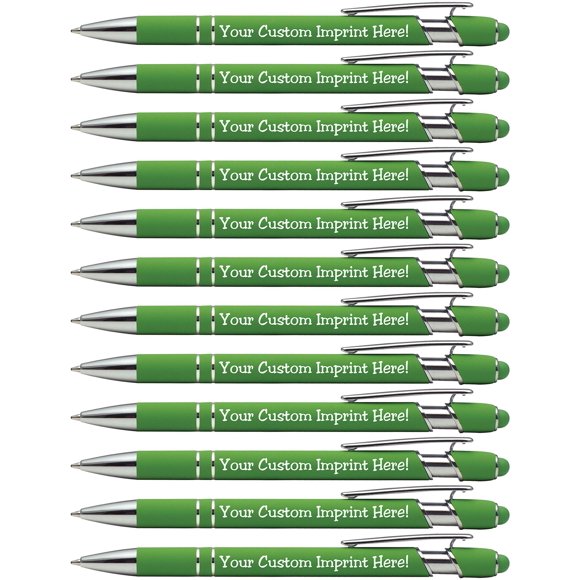 Pluma ExpressDesigns™ Premium personalizada con punta stylus y tinta negra, paquete de 12