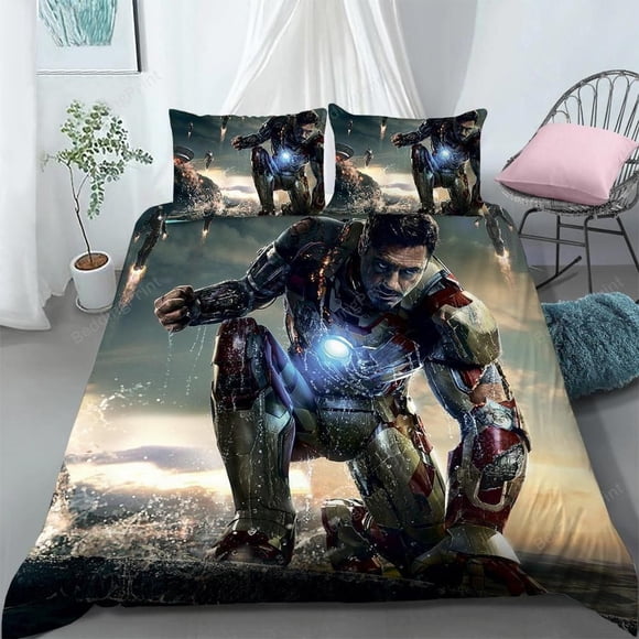 Iron Man Printed Quilt Duvet Cover Set Kids Children Home Textiles Pillowcase3-Piece Bedding Set