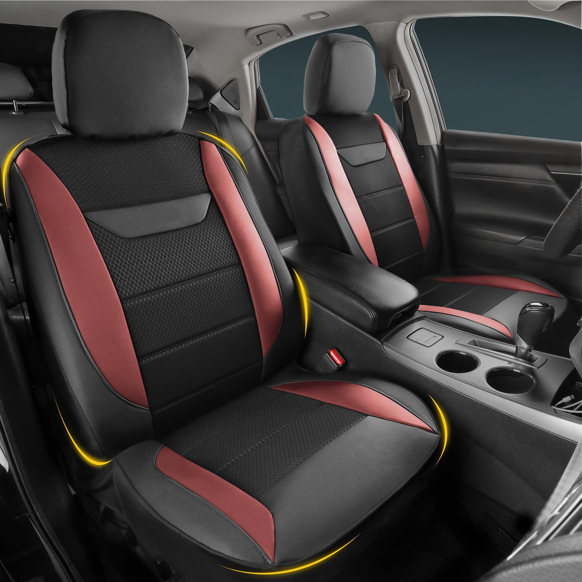 Fundas Para Asientos De Coche Kingphenix, Parte Delantera, Piel Viscoelástica, 2 Unidades, Color Roj