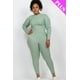 thumbnail image 2 of Saronite Conjunto de Dos Piezas de Top y Leggings de Manga Larga con Cuello Alto y Punto Acanalado Básico, Color Verde Bahía (Talla Grande para Mujer), 2 of 2