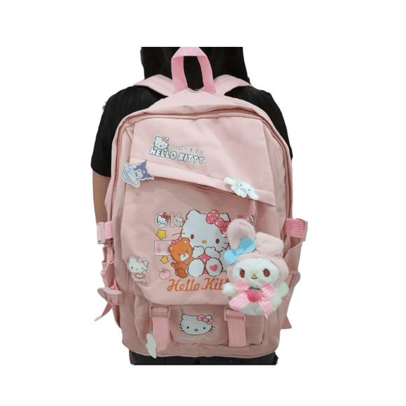 Mochila escolar urbana Hello kitty con accesorios de decoracion
