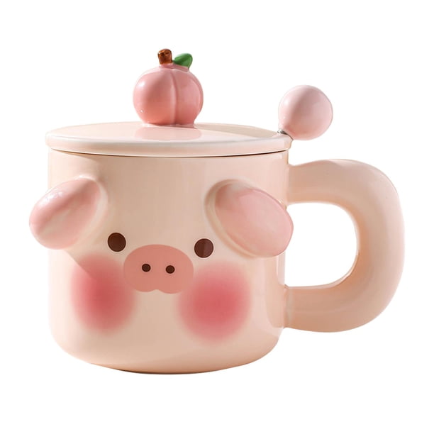 Taza De Té, Novedad, Bebida, Hotel, Hogar, Con Cuchara, Dormitorio, Jugo, Taza De Café De Cerámica, Cerdo Rosa