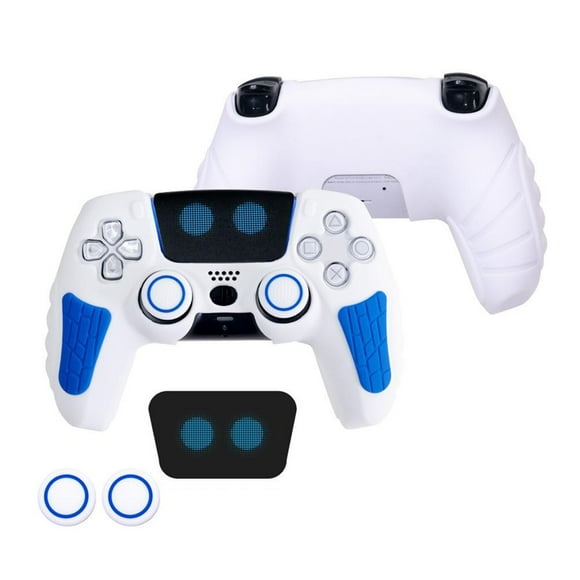 Compatible con PS5 Controller Silicone Handle Cover with Touchpad Sticker Anti-Slip Sweat-Proof Protective Grip-Blanco Azul