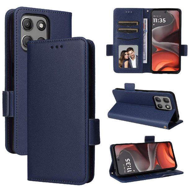 Funda Cartera para Motorola MOTO G15 4G Tapa Flip con Ranuras y Soporte Azul