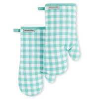 Juego De 2 Guantes De Cocina Kitchenaid Gingham Aqua Sky Cotton