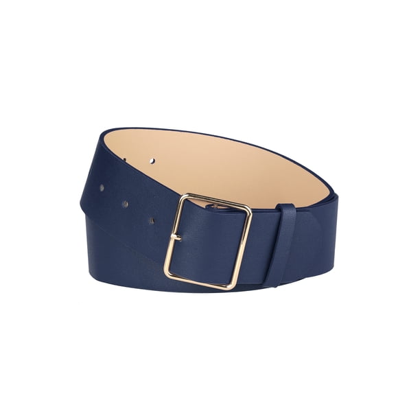 Cinturones de cuero PU INSPIRE CHIC para mujeres con hebilla de metal de 2 pulgadas de ancho para vestidos y pantalones Azul Nany
