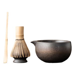 Bothyi - Juego De Matcha Para Amantes Del Té, Juego De Herramientas Para Hacer Té, Batidor Y Soporte De Matcha De Bambú, Tazón Gris