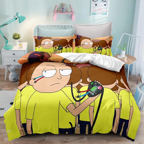 Cartoon Duvet Cover SetAnime Bedding SetRic-k 3-Piece Comforter and Morty Cover Set for Teens Boys Girls