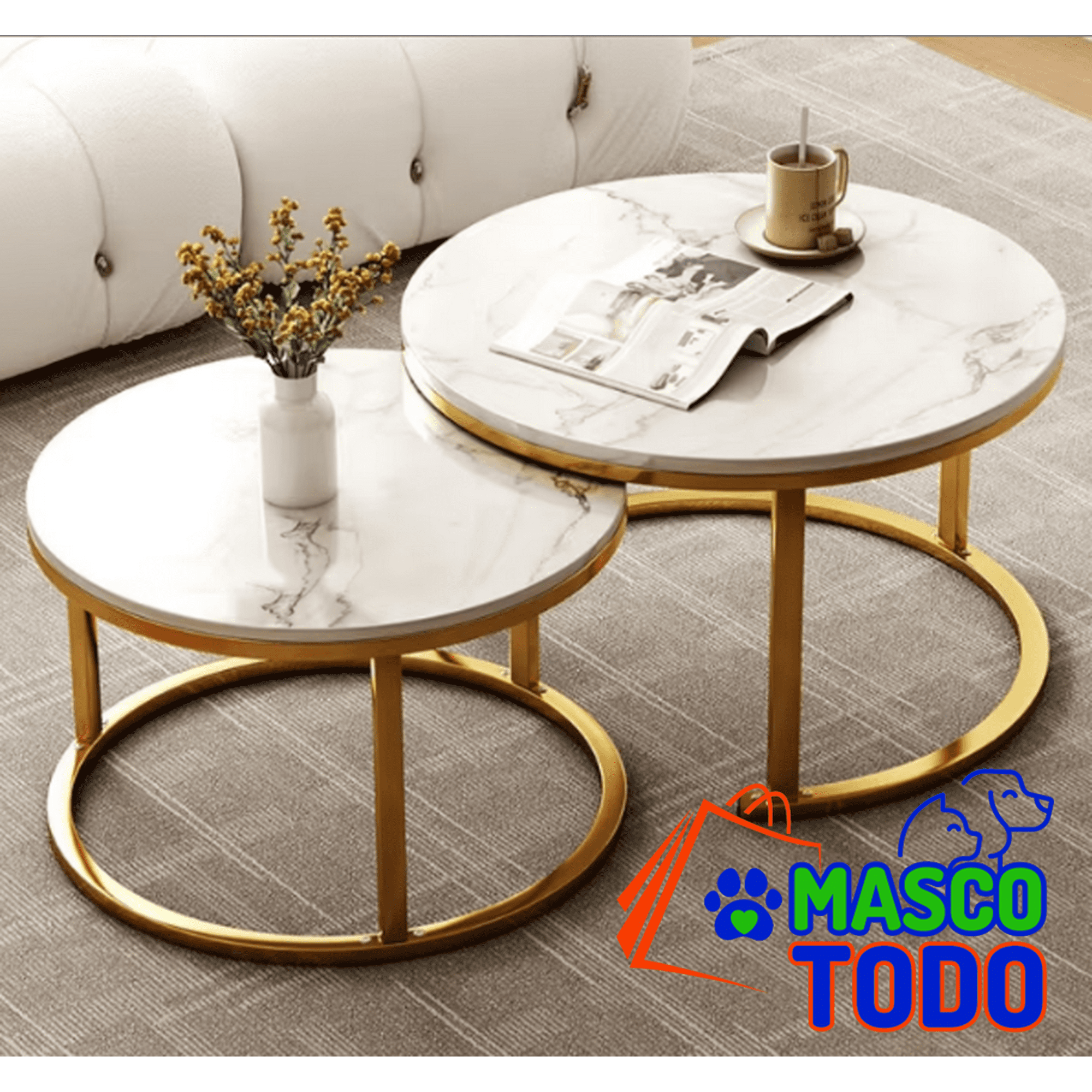 Genérico - Juego Mesas Centro Redonda Living Blanca Moderna 70cm Y 50cm