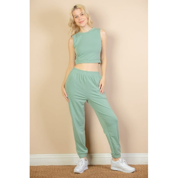 Conjunto de Camiseta sin Mangas y Pantalones Deportivos de Felpa Francesa con Cintura Elástica