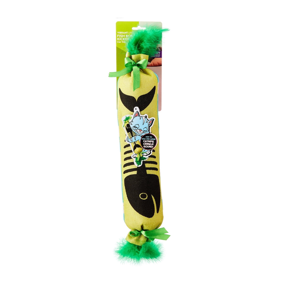 Juguete Gato Vibrant Life Fish Bone Kicker 45cm Catnip Plumas