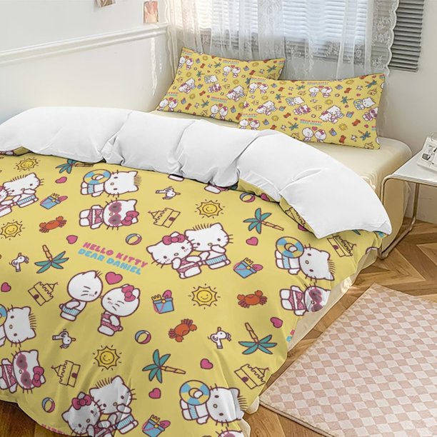 Vacation Hello Kitty Comforter Set Soft 3 Pcs Twin Bedding Sets Thicken for All Season