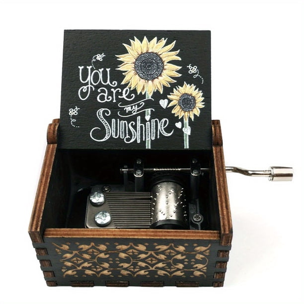 1pcs Music Box Gift You Are My Sunshine Music Box, Vintage Hand Crank Wood Engraved Small Personalized Black Musical Box Gift Kids Present Birthday/Christmas/Valentines Day/Mother's Day/Father's Day
