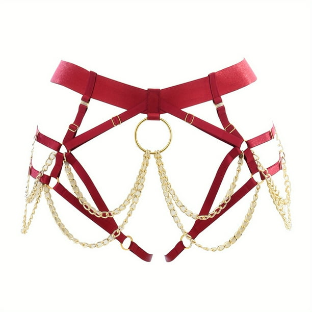 Metal Chain Tassel Garter Belt, Cut Out Waist Harness Belt Suspender Bondage, Women's Sexy Lingerie & Underwear Accessories