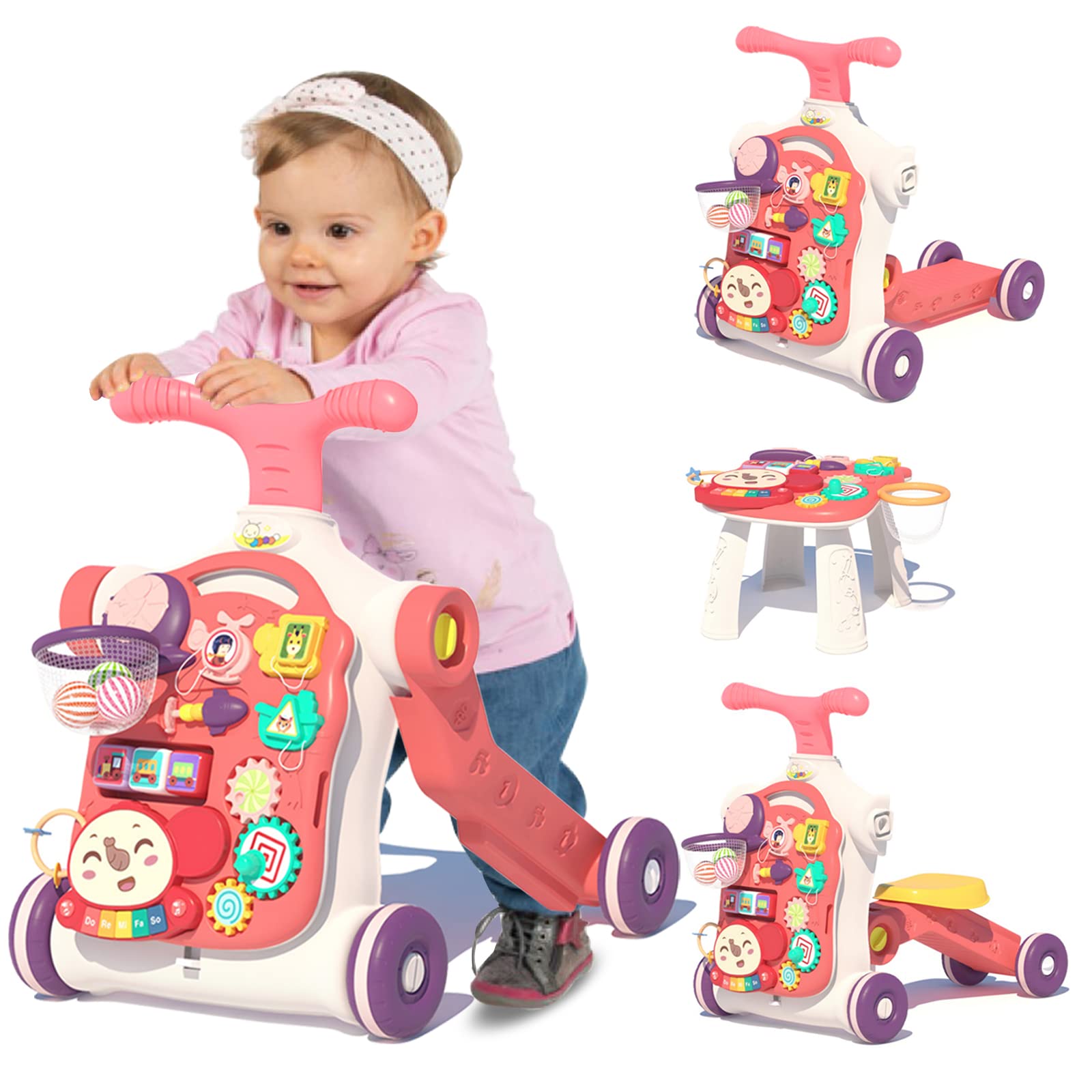 Push Walker Qdragon 5 En 1 Para Niña De 6 A 12 Meses, Color Rojo