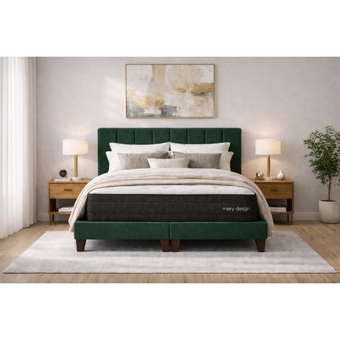 Ethan Desing - Cama 2 Plazas Completa | Base Europea + Colchón Excellense Plus 25Cm + Respaldo Tapizado