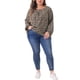 thumbnail image 2 of Agnes Orinda Blusas Casuales de Talla Grande para Mujer, Tops Escolares Universitarios, Floral Ditsy, Cuello Redondo, Manga Larga, Puño Elástico, 4X Negro Beige, 2 of 5