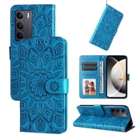 Funda Tipo Cartera Foxdock Para Oppo A5 4G/5G , Diseño Girasol En Relieve, Cuero Pu, Cierre Magnético, Soporte Y Tarjetero